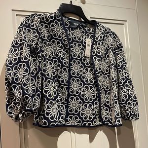 Anthropologie Maeve navy and white floral cardigan